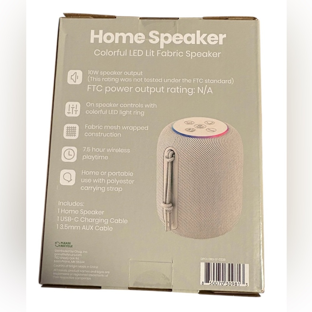 NEW Home Speaker Colorful LED Lit Fabric Speaker - White - Picture 2 of 2